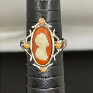 Vintage Cameo Ring with Orange and Silver Accents